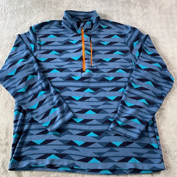 Duluth Trading 1/4 Zip Pullover Men‎ XL Blue Fleece Camping Mock Neck Aztec - Picture 1 of 9
